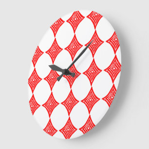 Red Playing Card Symbol Diamond Shape Lino Cut Large Clock