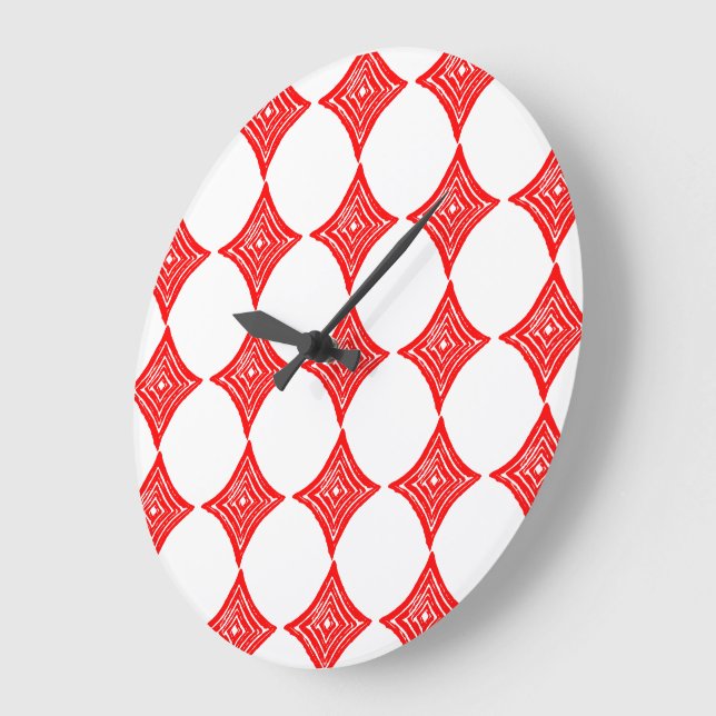 Red Playing Card Symbol Diamond Shape Lino Cut Large Clock (Angle)