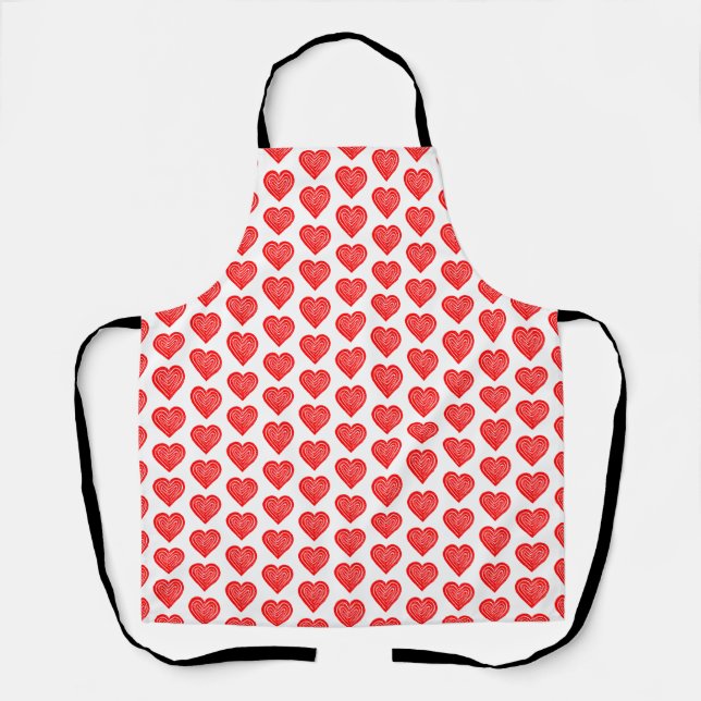 Red Playing Card Symbol Heart Shape Lino Cut Apron (Front)