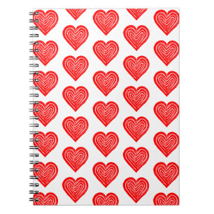 Red Playing Card Symbol Heart Shape Lino Cut Round Notebook