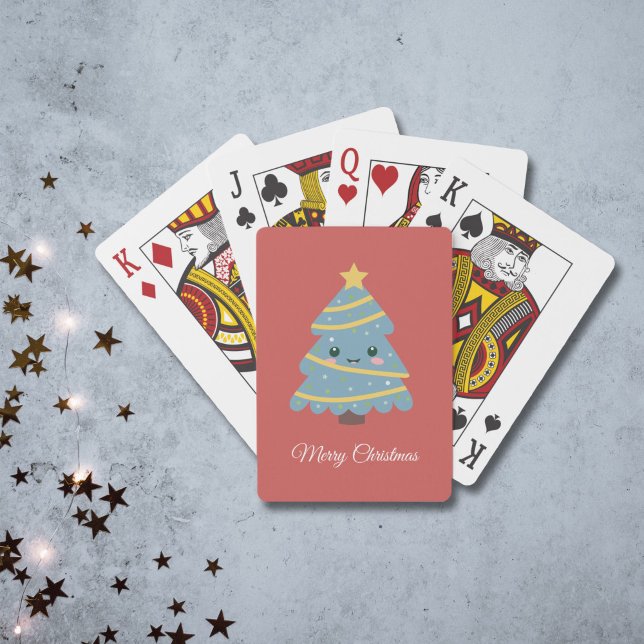 Red Playing Cards with Kawaii Christmas Tree (Red Playing Cards with Kawaii Christmas Tree)