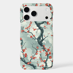 Red Plum Blossom Sage Green Ink Wash Pattern