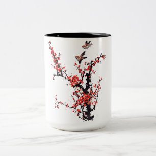 Red Plum Blossom Two-Tone Coffee Mug