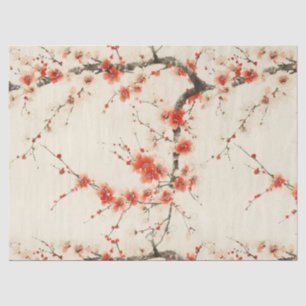 Red Plum Blossom Watercolor - Oriental Floral Art Tissue Paper