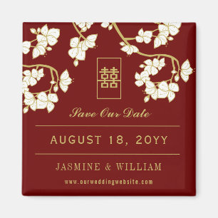 Red Plum Blossoms Chic Asian Wedding Save The Date Magnet