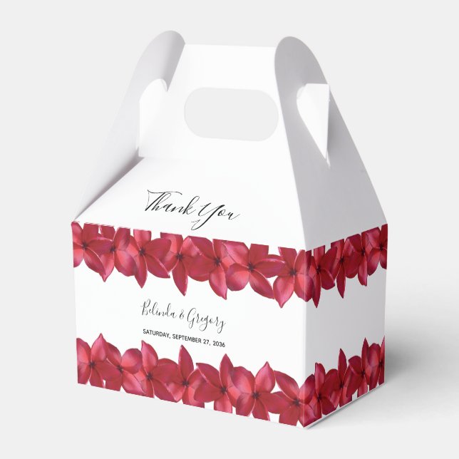 Red Plumeria Frangipani Wedding Favour Box (Front Side)