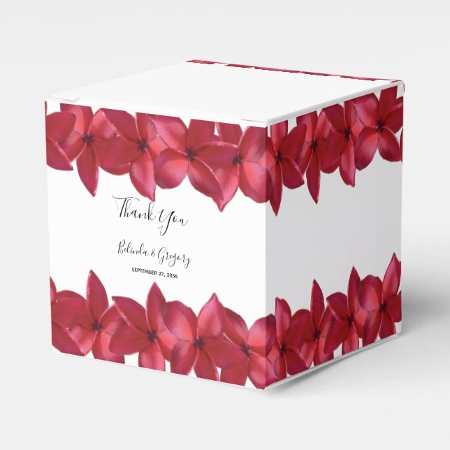 Red Plumeria Frangipani Wedding  Favour Box (Front Side)