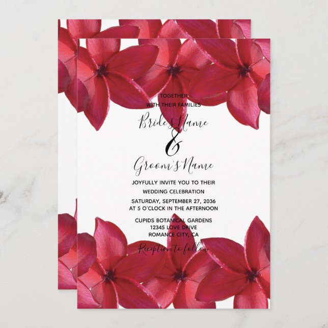 Red Plumeria Frangipani Wedding Invitations (Front/Back)