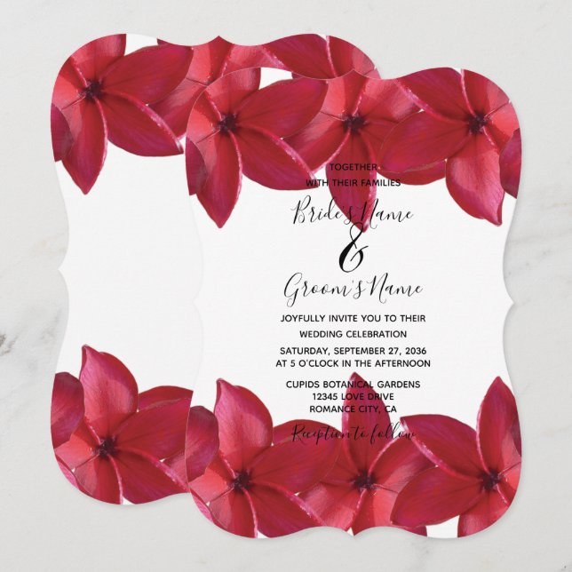 Red Plumeria Frangipani Wedding Invitations (Front/Back)