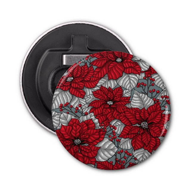 Red poinsettia and berries, Christmas design Bottle Opener (Front)