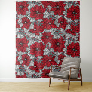 Red poinsettia and berries, Christmas design Tapestry