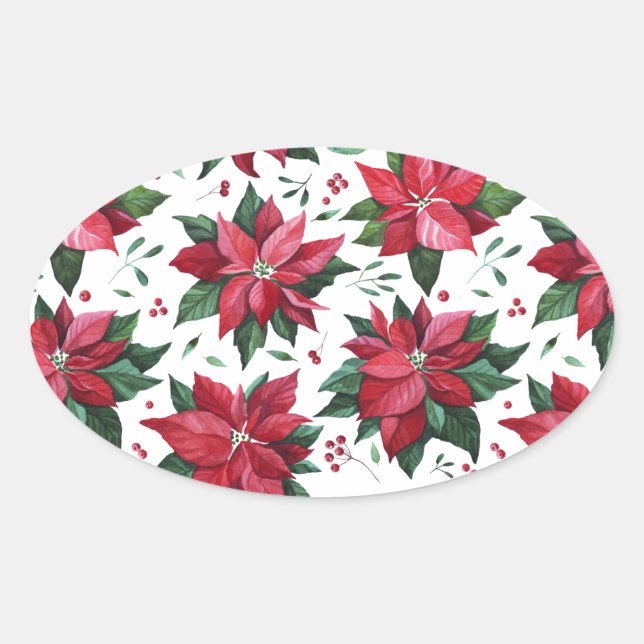 Red  Poinsettia and Berries Sticker (Front)