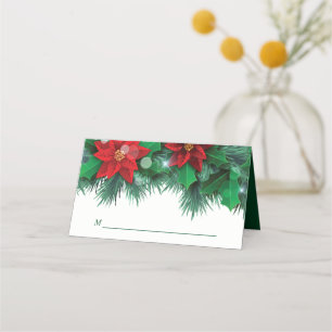 Red Poinsettia Border Holiday Wedding Place Card