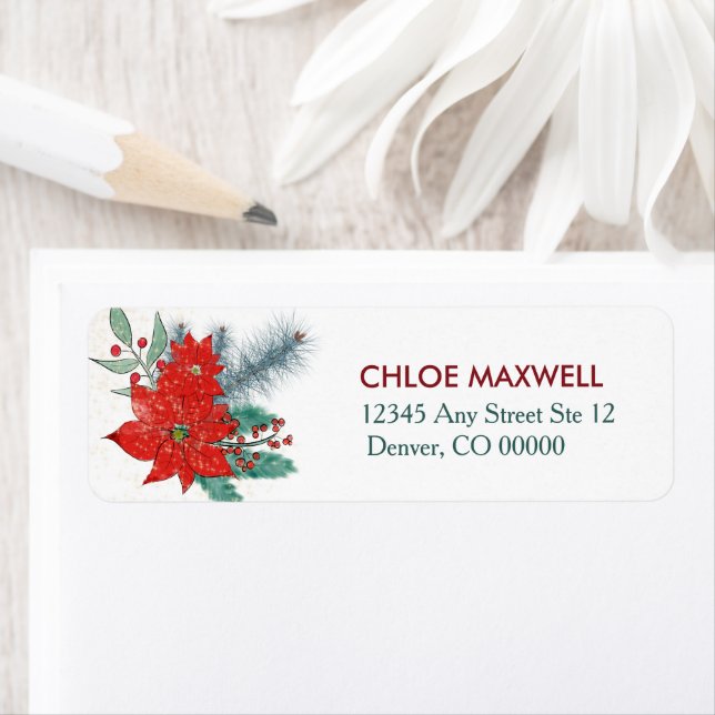 Red Poinsettia Border Return Address Return Address Label (Insitu)