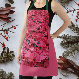 Red Poinsettia Botanical Christmas Holiday Apron