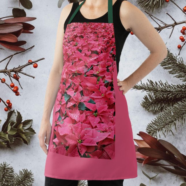 Red Poinsettia Botanical Christmas Holiday Apron (Creator Uploaded)
