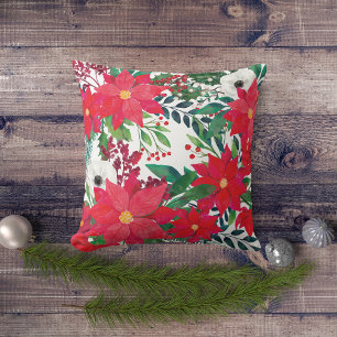 Red Poinsettia Bouquet Floral Christmas Cushion