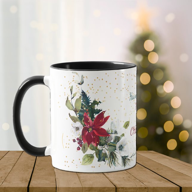 Red Poinsettia Bouquet Gold Glitter Christmas Mug (Creator Uploaded)