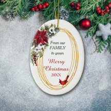 Red Poinsettia Cardinal Gold Frame Christmas