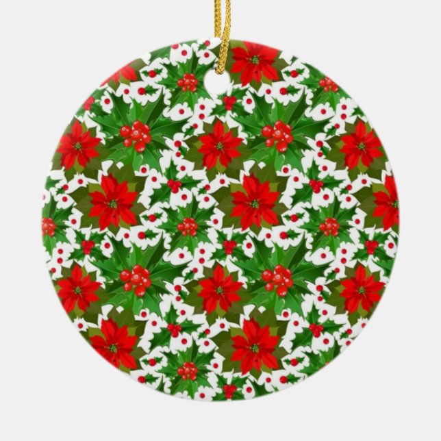 Red Poinsettia Ceramic Ornament (Front)