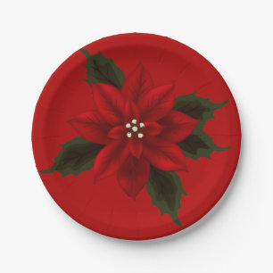Red Poinsettia Christmas 7" Paper Plate