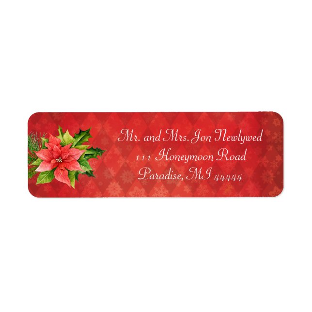 Red Poinsettia Christmas Addredd Label Return Address Label (Front)