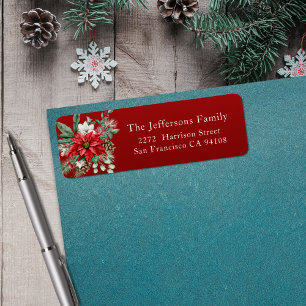 Red Poinsettia Christmas Address Return Address Label