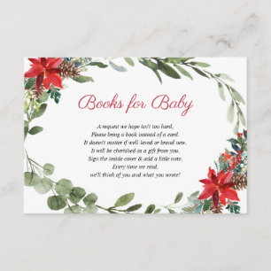 Red poinsettia Christmas baby shower book request Enclosure Card