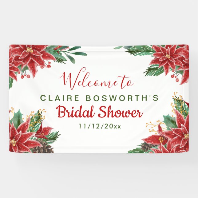 Red Poinsettia Christmas Bridal Shower Banner (Horizontal)