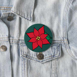 Red Poinsettia Christmas Button