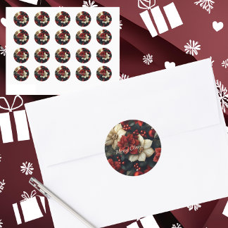Red Poinsettia Christmas  Classic Round Sticker