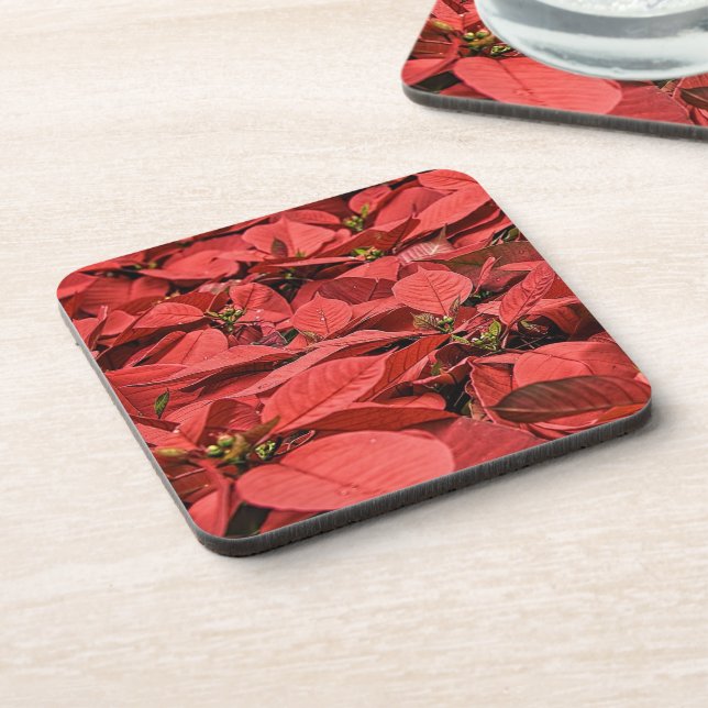 Red Poinsettia Christmas Coaster (Left Side)