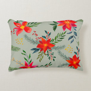  Red Poinsettia Christmas Floral Decorative Cushion