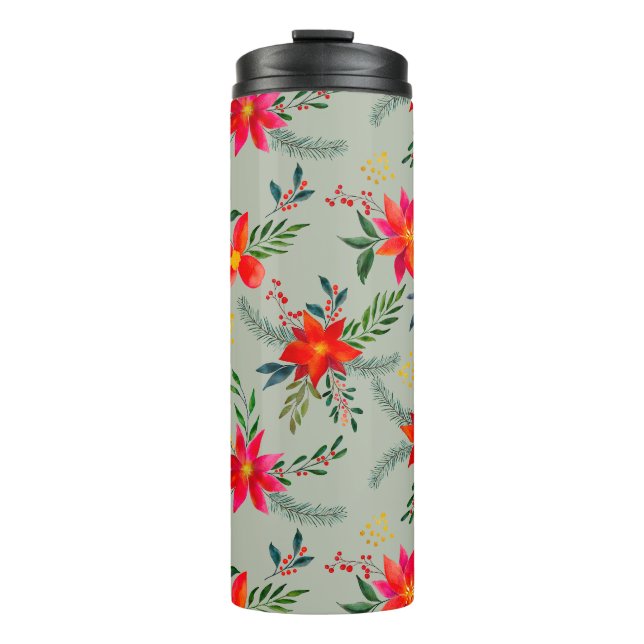  Red Poinsettia Christmas Floral Thermal Tumbler (Front)