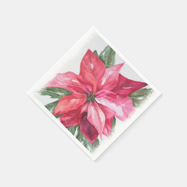 Red Poinsettia Christmas Flower Napkin (Corner)