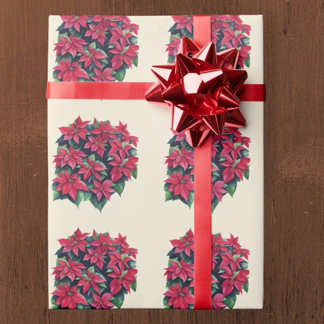 Red Poinsettia Christmas Flower On Light Yellow Wrapping Paper (Creator Uploaded)