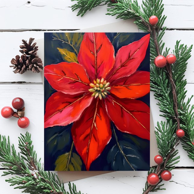 Red Poinsettia Christmas Flower Painted Holiday Postcard (Creator Uploaded)