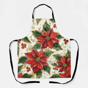 Red Poinsettia Christmas Flowers Apron