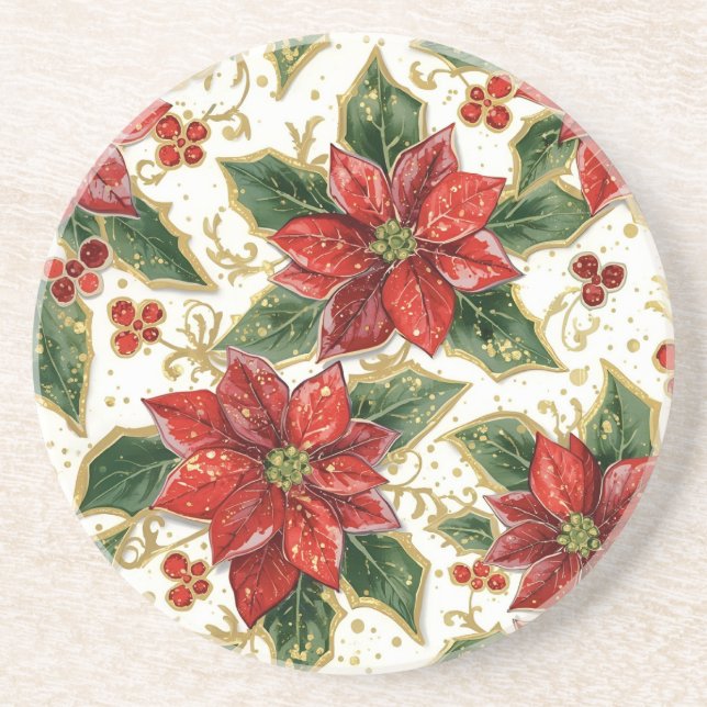 Red Poinsettia Christmas Flowers  Coaster (Front)