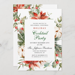 Red Poinsettia Christmas Holiday Cocktail Party Invitation