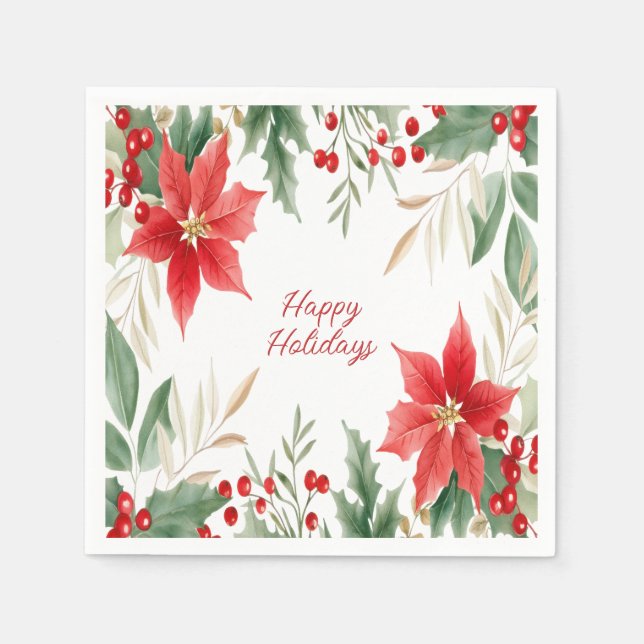 Red Poinsettia Christmas Holiday Napkin (Front)