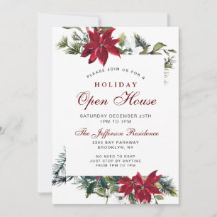 Red Poinsettia Christmas Holiday Open House Invitation
