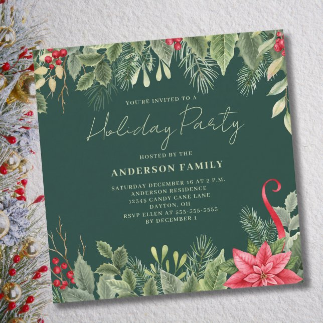 Red Poinsettia Christmas Holiday Party Invitation (Creator Uploaded)