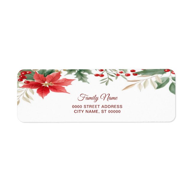 Red Poinsettia Christmas Holiday Return Address Label (Front)