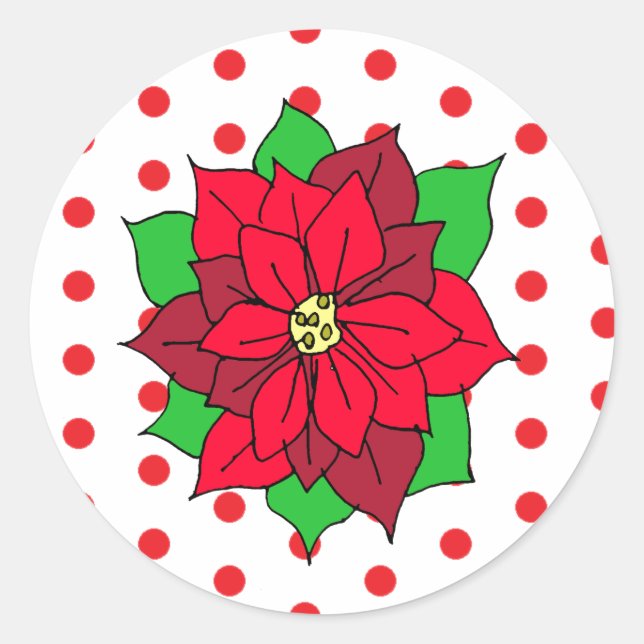 Red Poinsettia Christmas Holidays Classic Round Sticker (Front)
