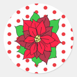 Red Poinsettia Christmas Holidays Classic Round Sticker