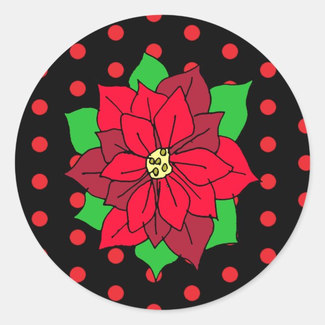 Red Poinsettia Christmas Holidays Classic Round Sticker (Front)