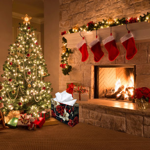 Red Poinsettia Christmas Large Gift Bag