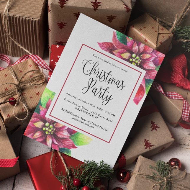 Red Poinsettia Christmas Party  Invitation (Creator Uploaded)