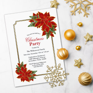 Red Poinsettia Christmas Party Invitation